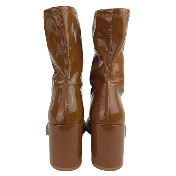 Stuart Weitzman Brown Patent Leather Chunky Dalenna Mid Calf Heeled Boots Size 6 - Picture 3 of 5